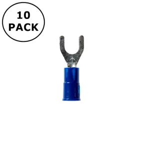 (2526) #10 Stud Blue Vinyl Insulated Spade Fork Terminals 16-14AWG Wire 10 Pack