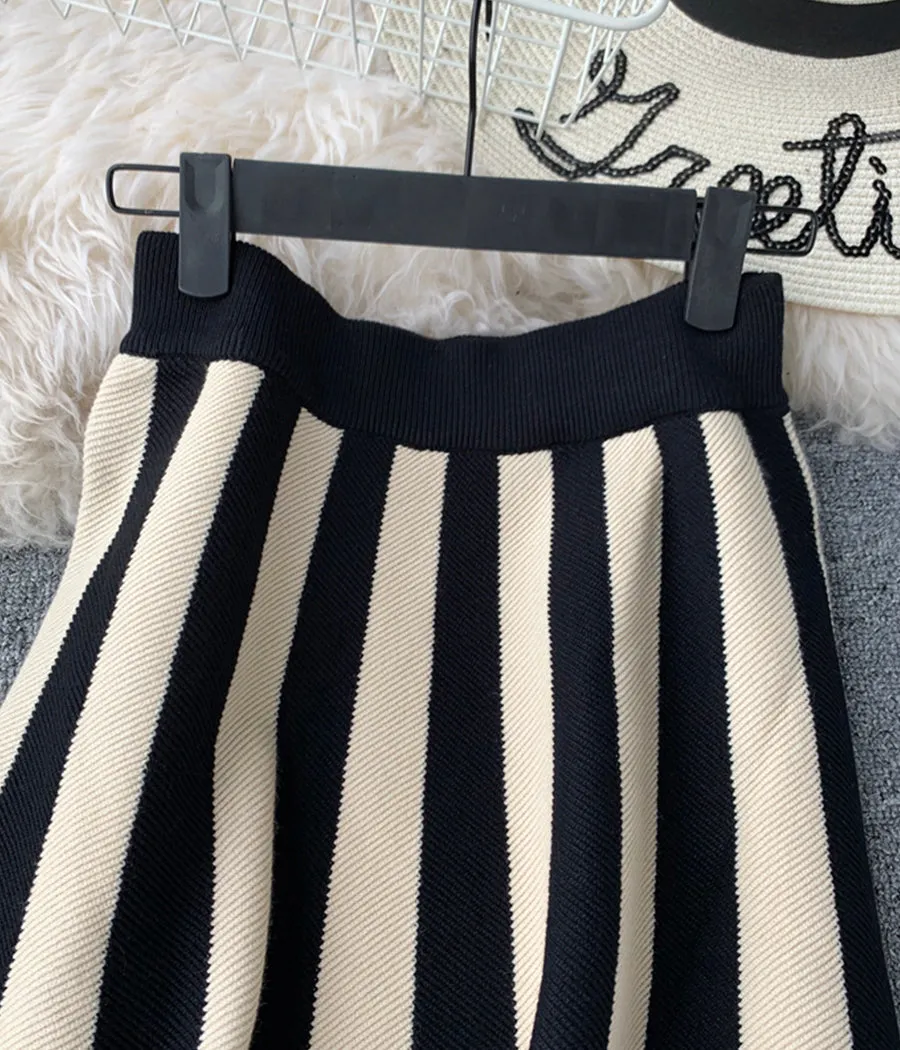 A line stripe skirt high-quality knitted skirt  3511