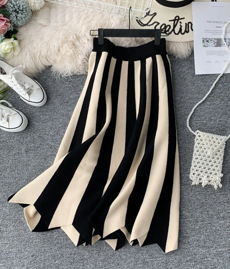 A line stripe skirt high-quality knitted skirt  3511