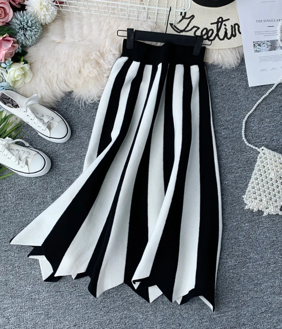 A line stripe skirt high-quality knitted skirt  3511