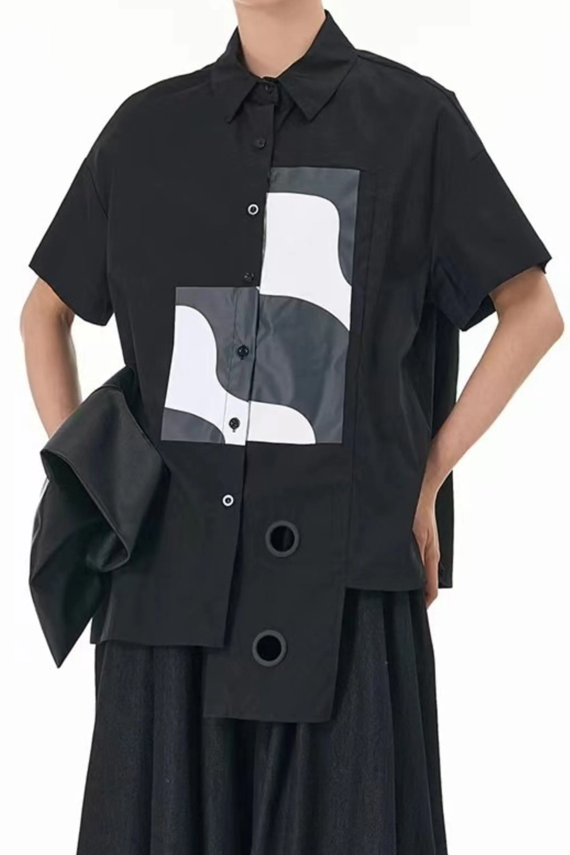 Abstract Black Oversized Shirt