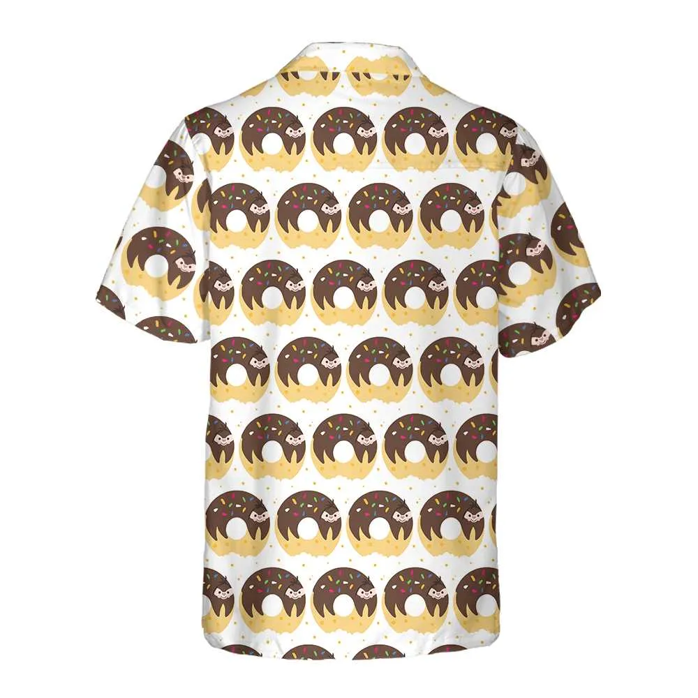 Adorable Cartoon Sloth On Donut Hawaiian Shirt, Funny Sloth Shirt For Adults, Sloth Themed Gift Idea