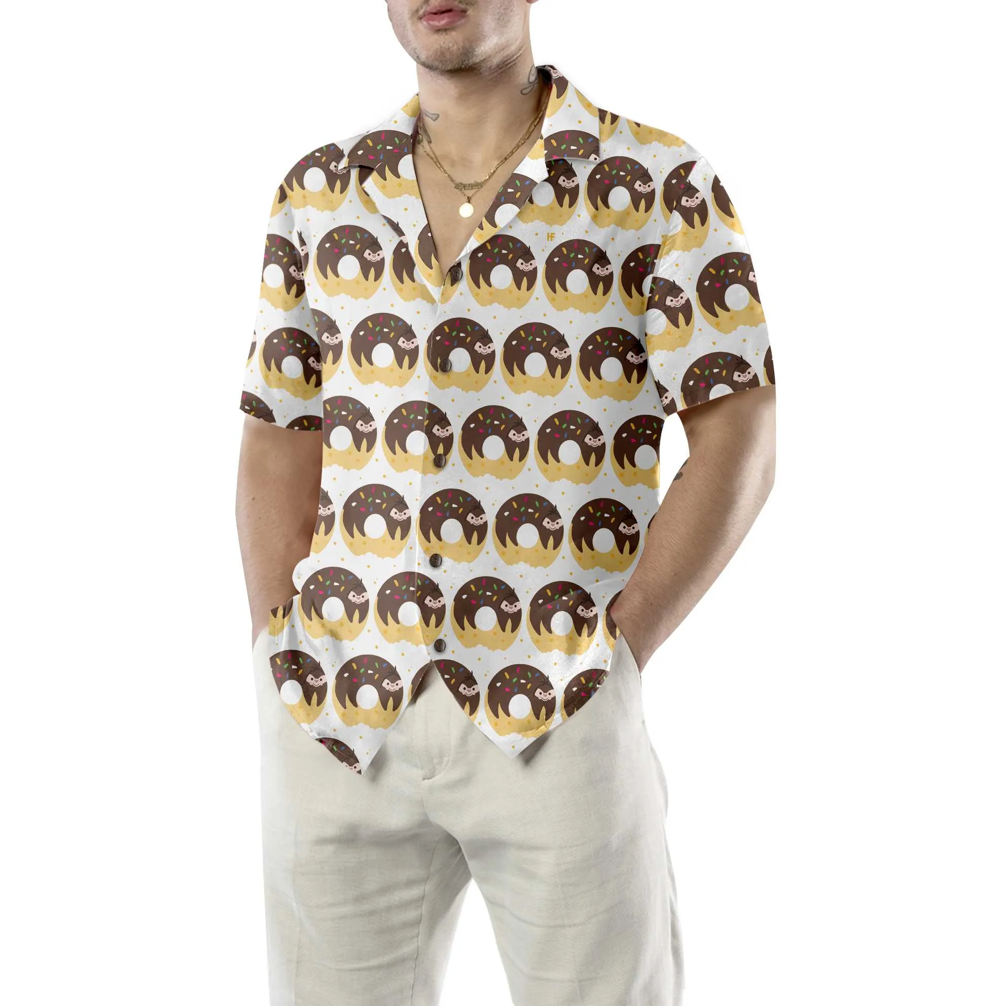 Adorable Cartoon Sloth On Donut Hawaiian Shirt, Funny Sloth Shirt For Adults, Sloth Themed Gift Idea