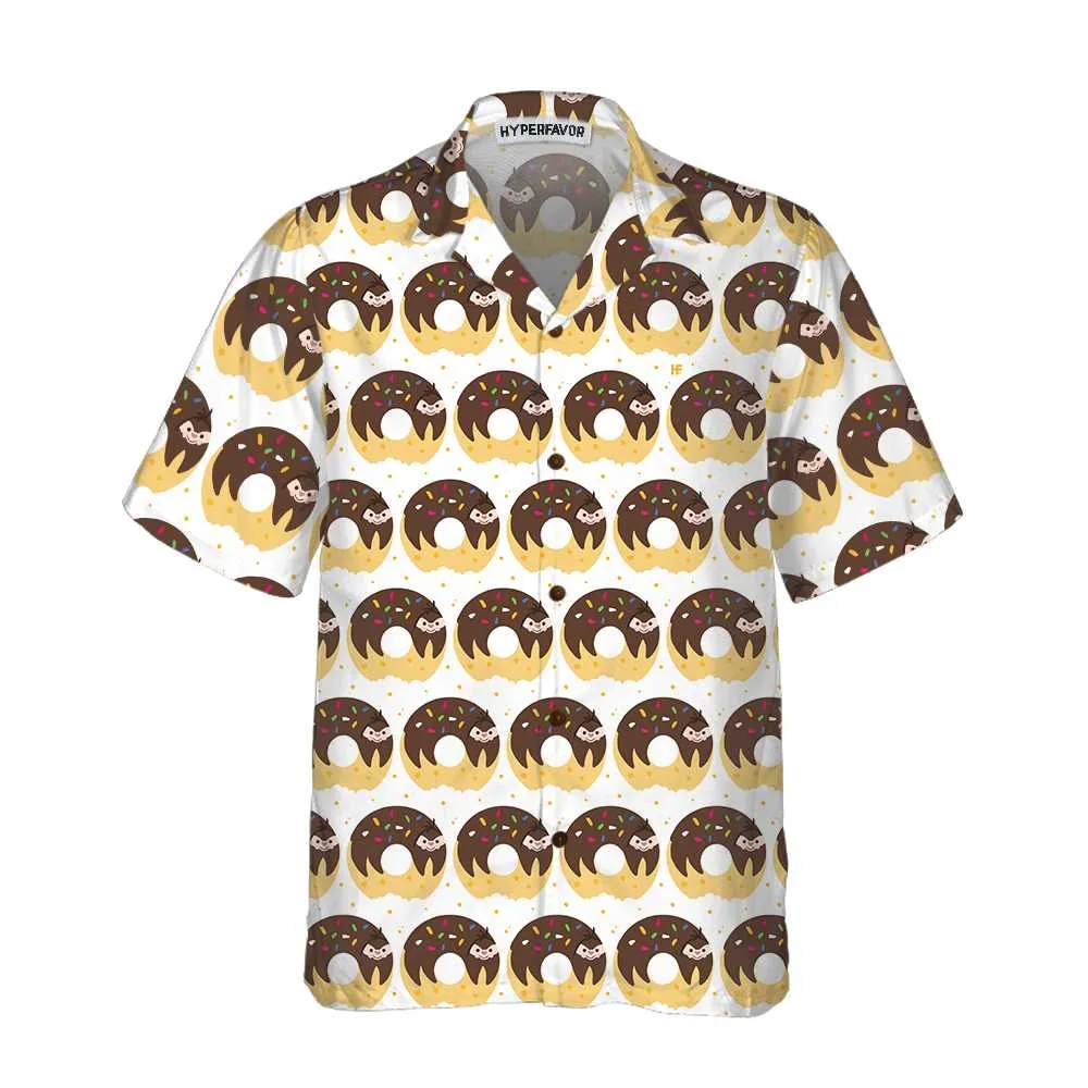 Adorable Cartoon Sloth On Donut Hawaiian Shirt, Funny Sloth Shirt For Adults, Sloth Themed Gift Idea