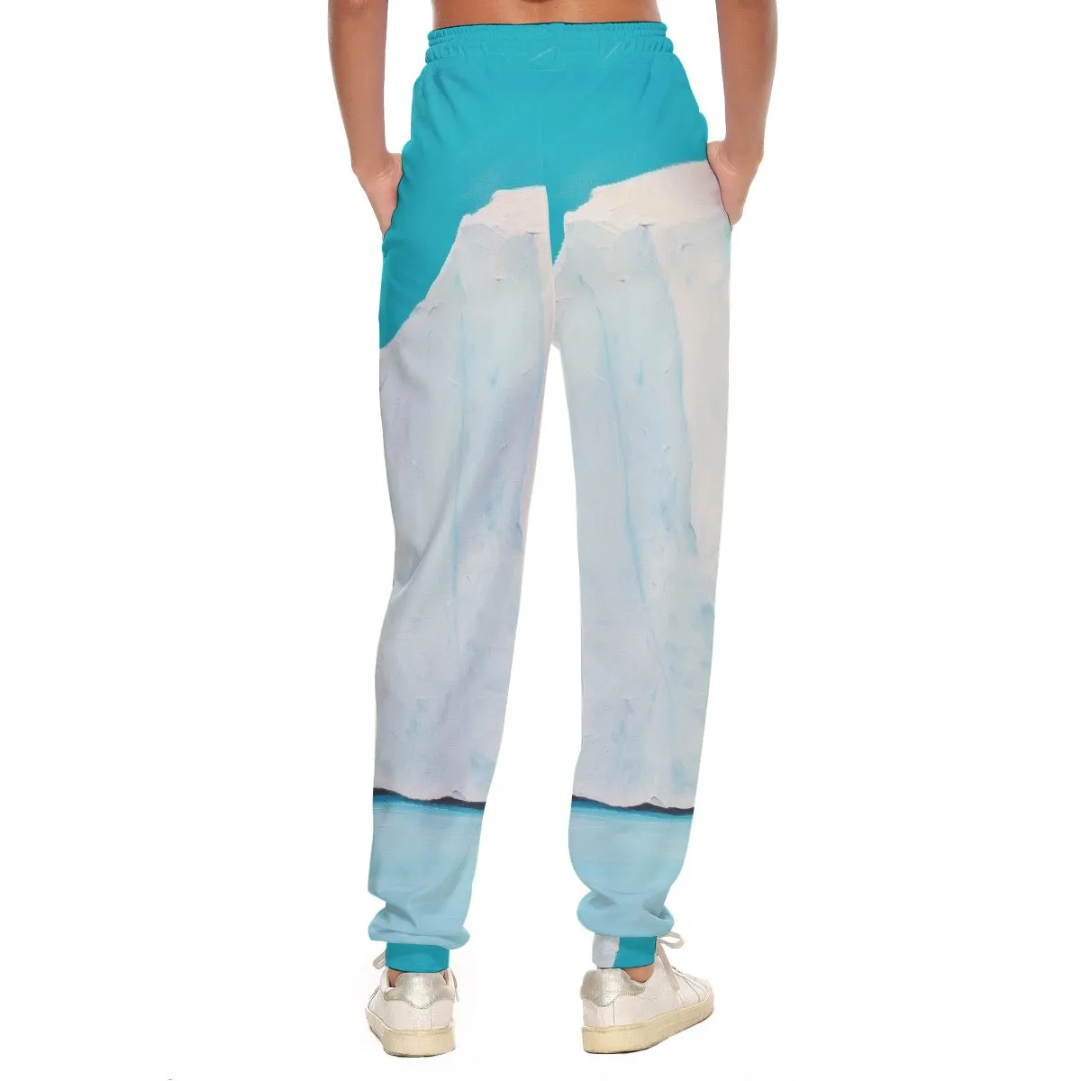 All-Over Print Women's Casual Pants 250 teal, and white abstract print