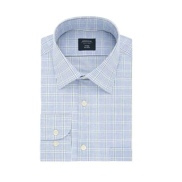 Arrow Men's Fitted Spread-Collar Non-iron Dress Shirt Dress Shirt Blue Hawaii