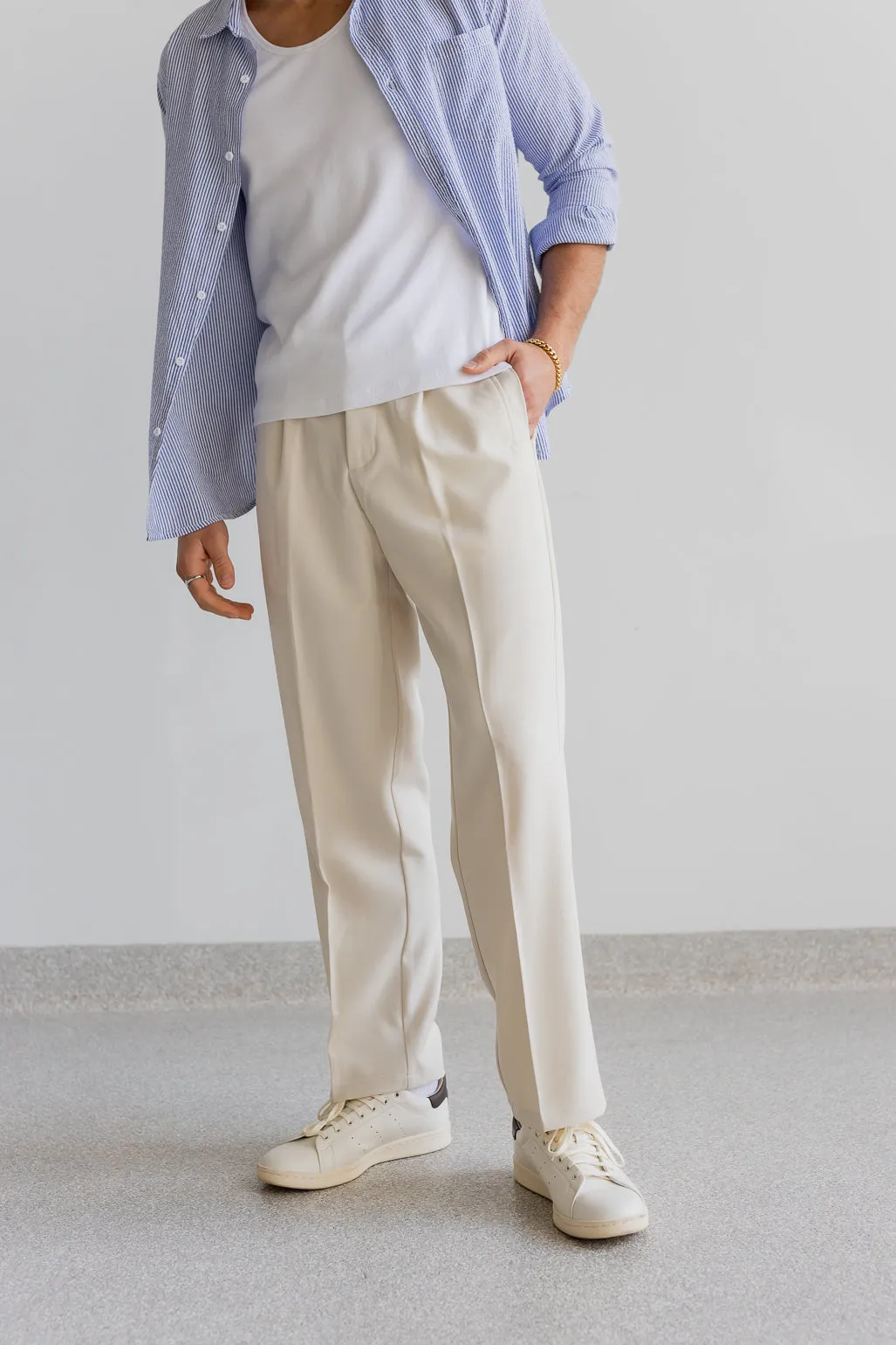 Baggy Pleated Pants - Cream