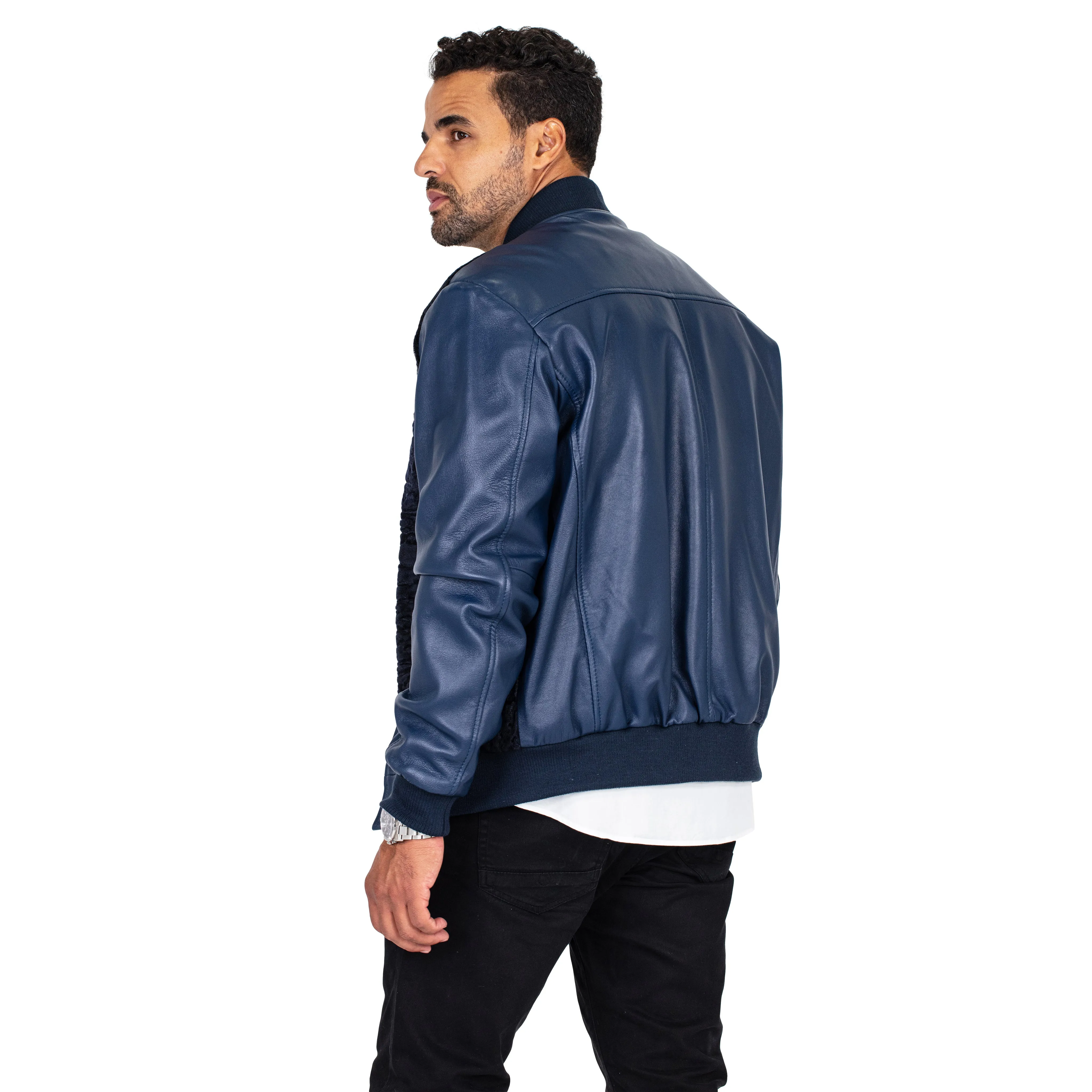 Baseball bomber jacket with Persian lamb full front #3443