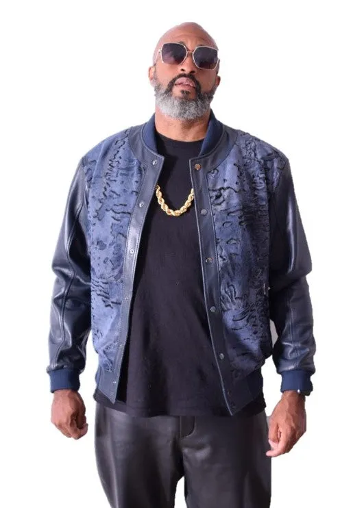 Baseball bomber jacket with Persian lamb full front #3443