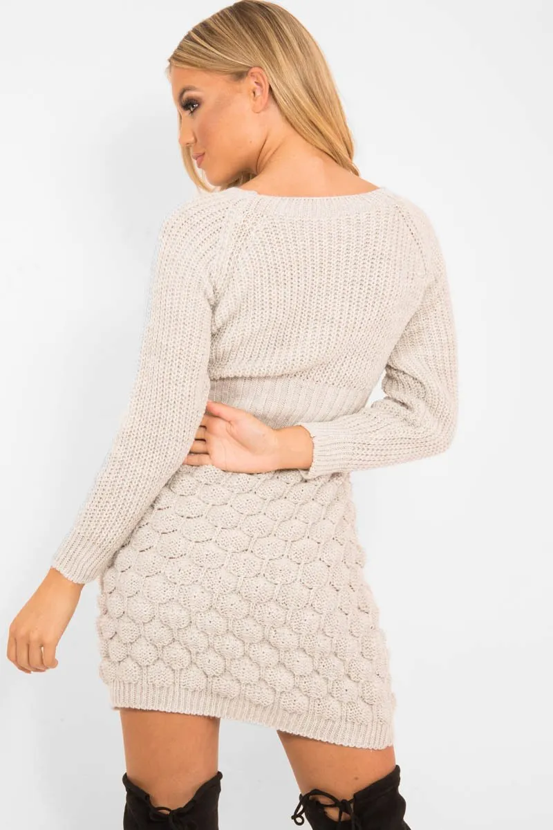 Beige Knitted Jumper Midi Dress - Izzy