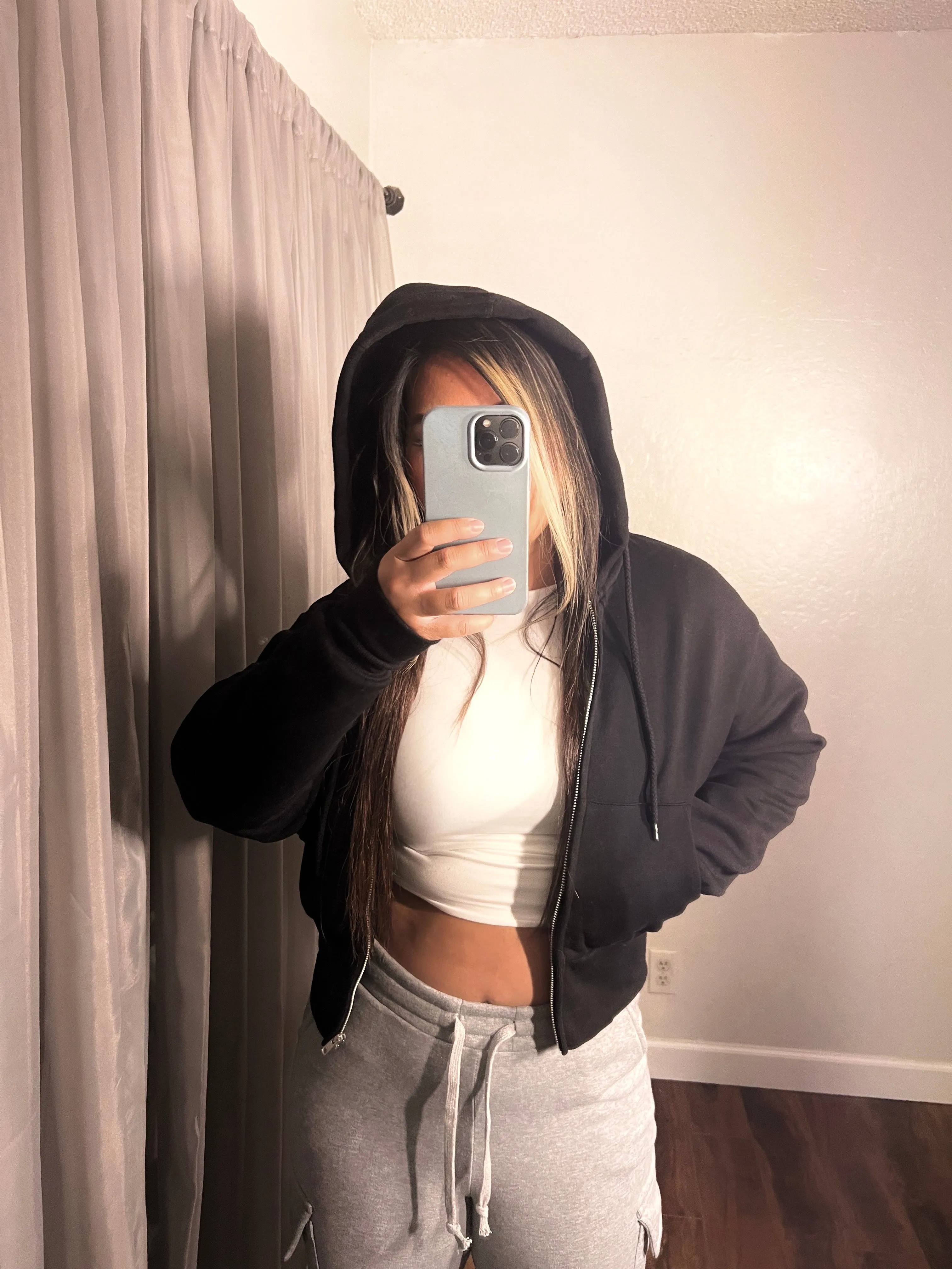 Black Cropped Oversized Hoodie