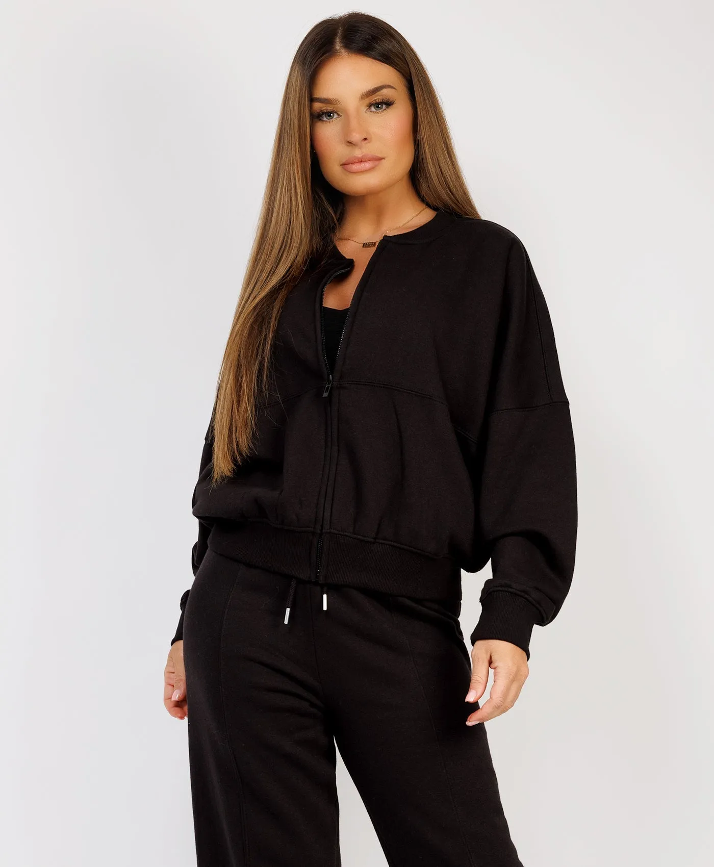 Black Fleece Bomber Wide-Leg Trousers Tracksuit