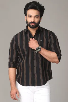 Black Full Sleeve Shirt with Brown Stripes