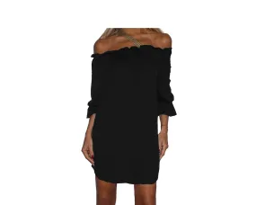 Black Gold Strap Off Shoulder Dress - The Ibiza