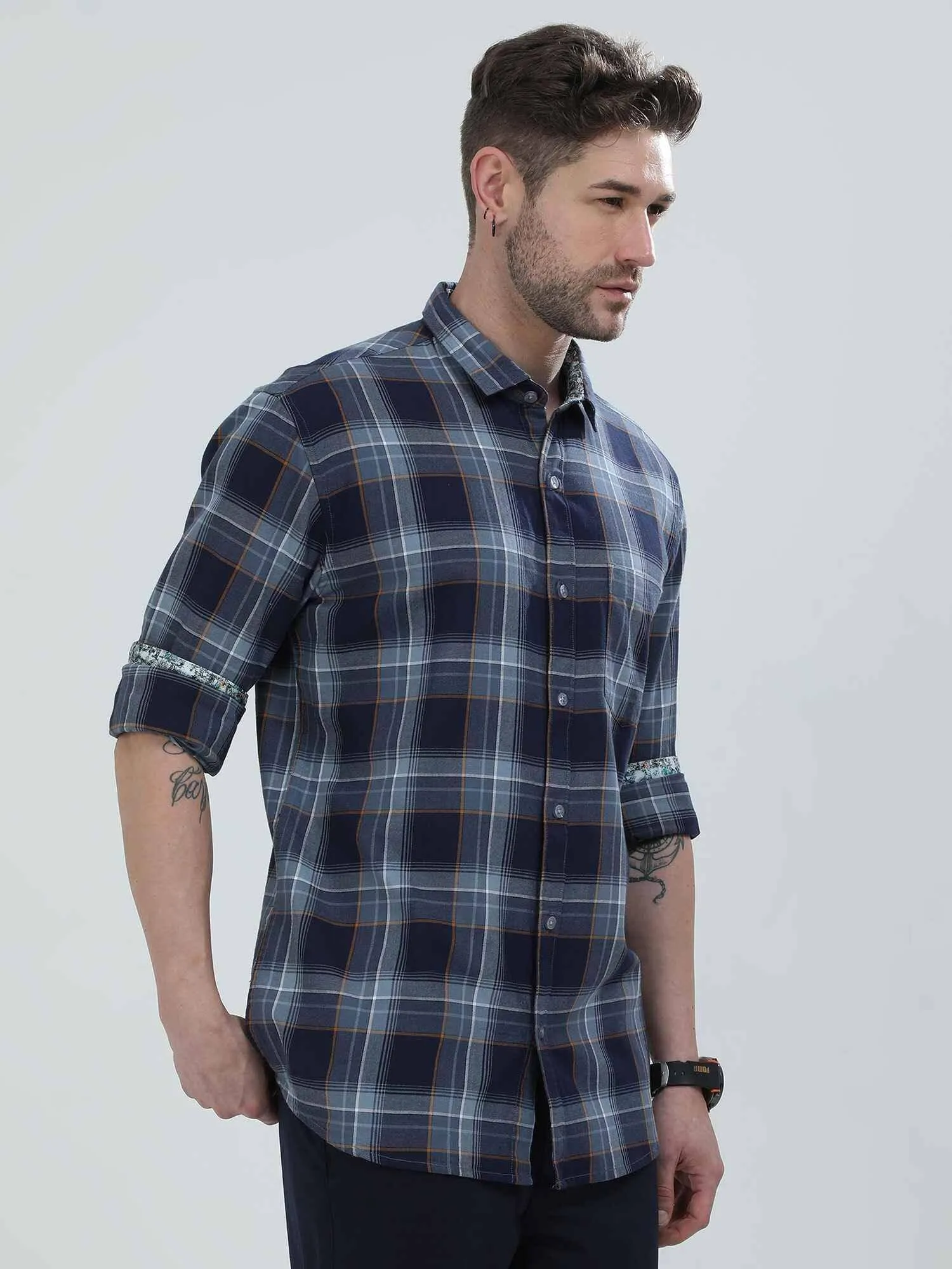 Blue Checkered Cotton Shirt