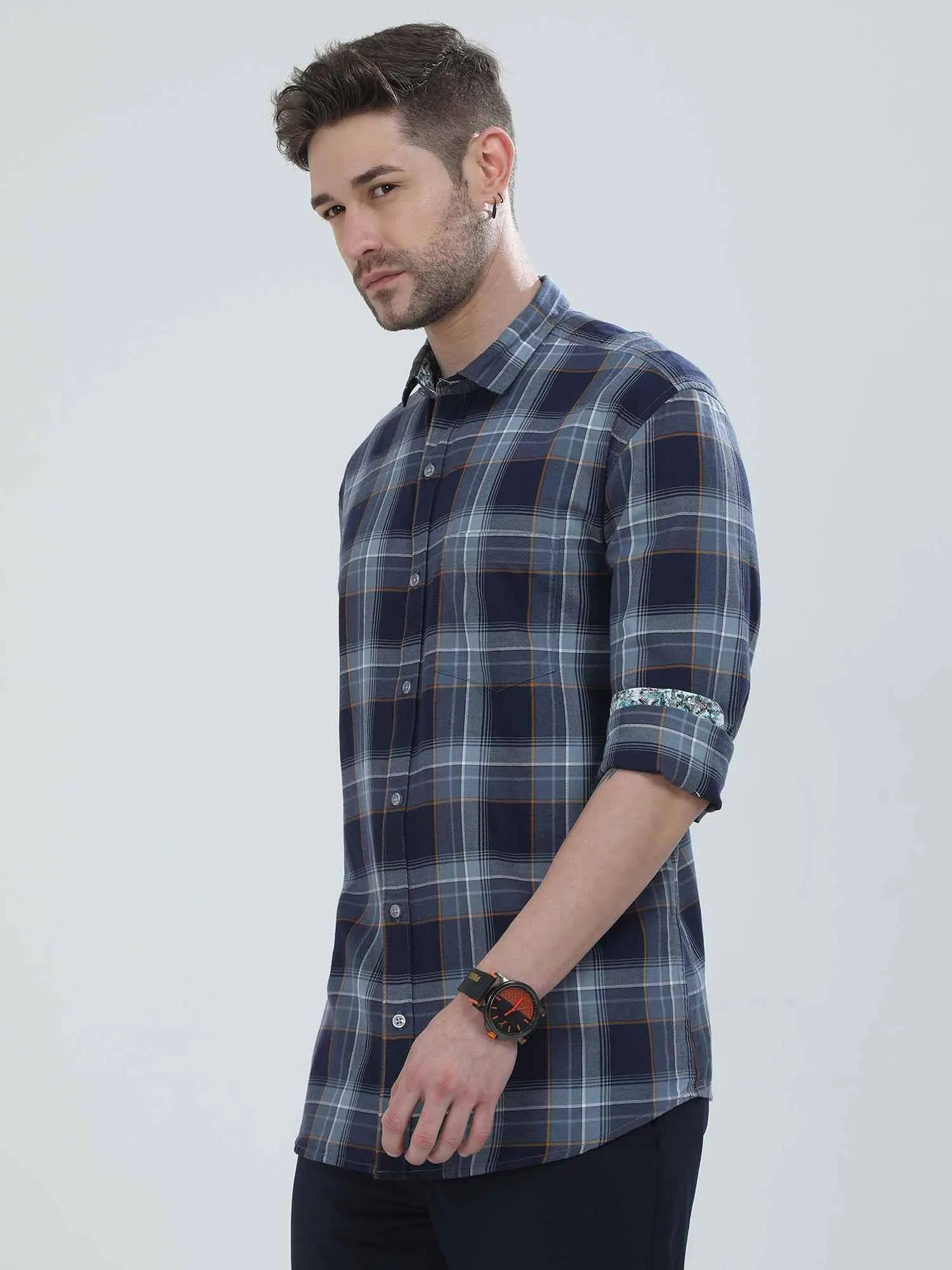 Blue Checkered Cotton Shirt