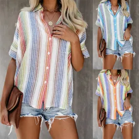 Casual striped shirt button short sleeve