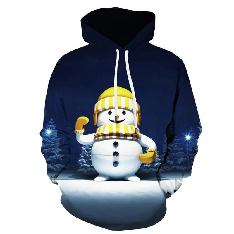 Christmas Hoodie Men Snow Hoodie Print Party Hooded Casual Lovely Sweatshirt Printed