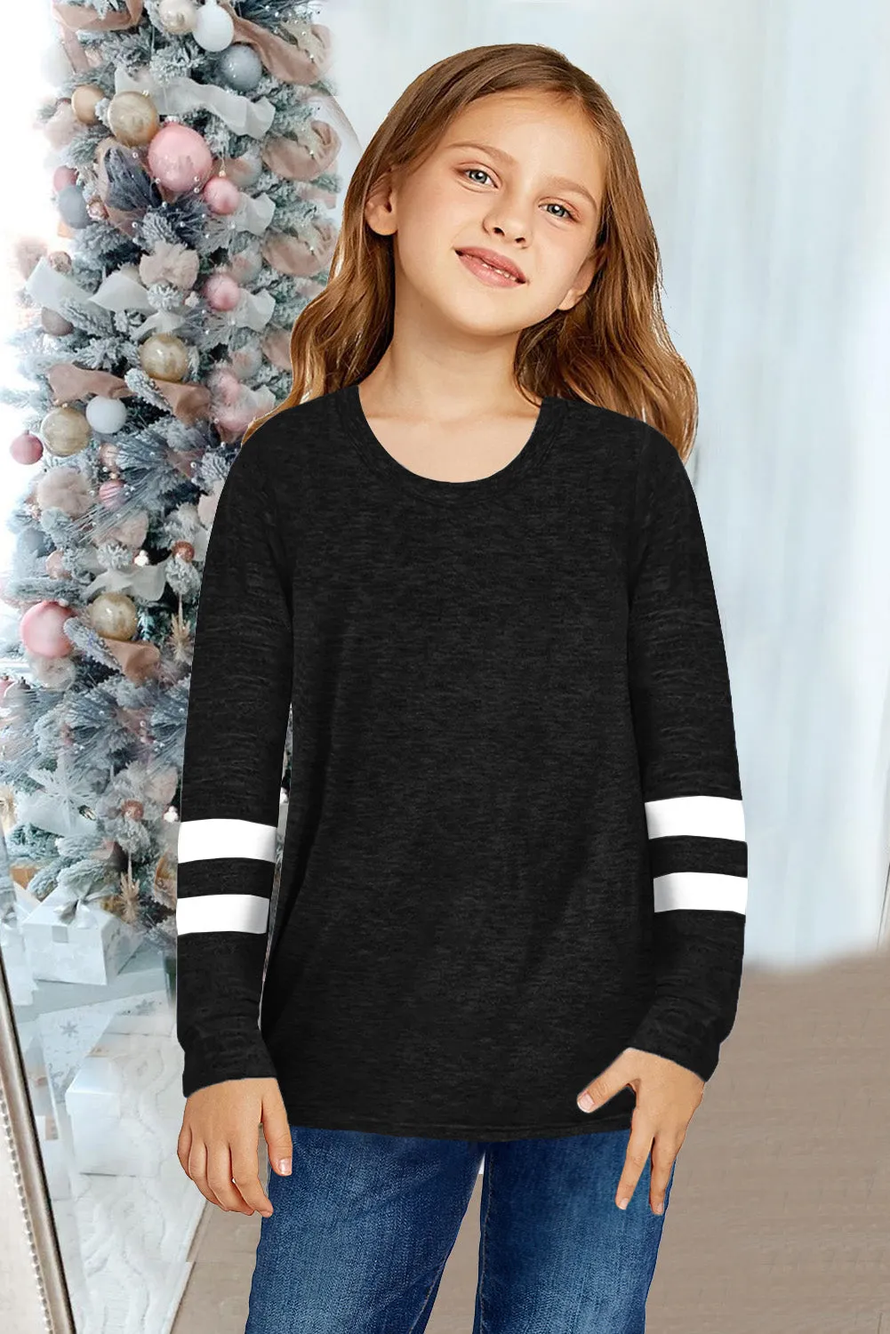 Cotton Blend Striped Little Girl Long Sleeve Shirts