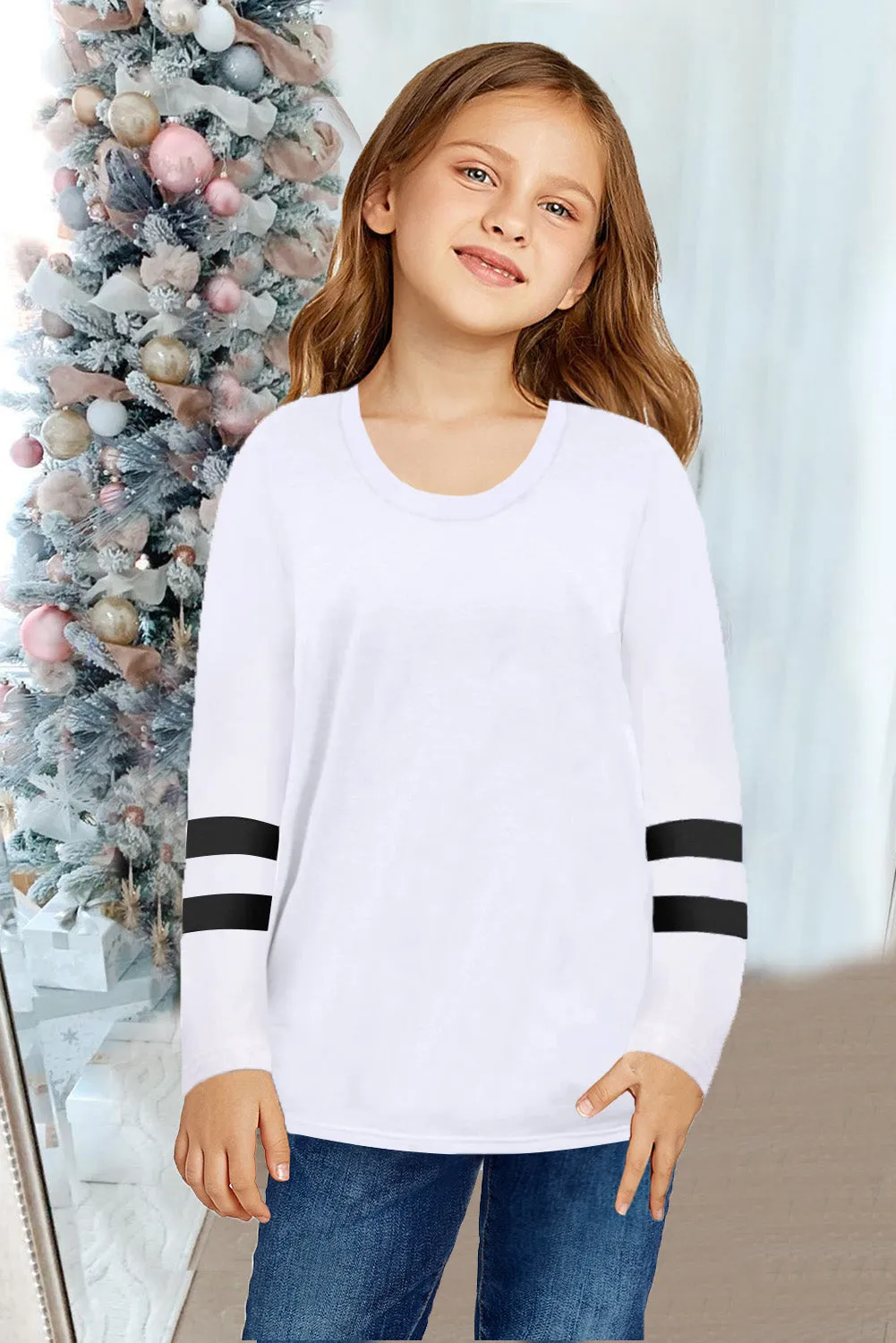 Cotton Blend Striped Little Girl Long Sleeve Shirts