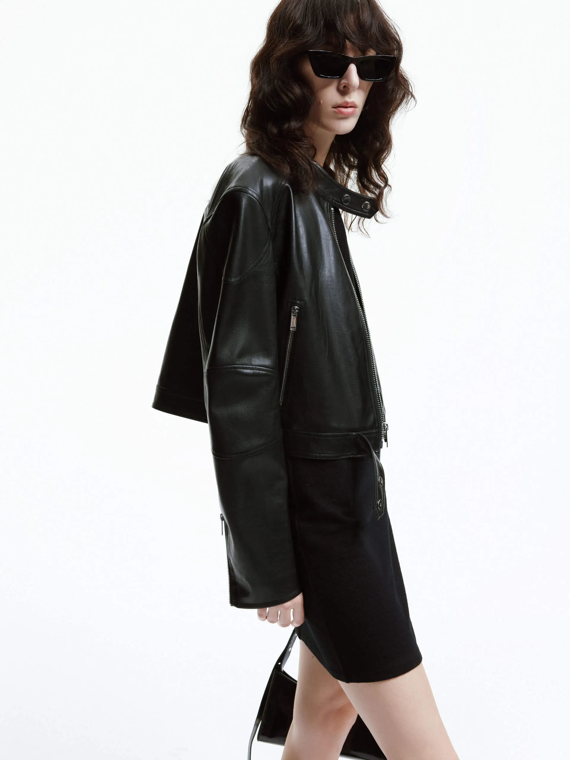 Cropped Faux Leather Jacket