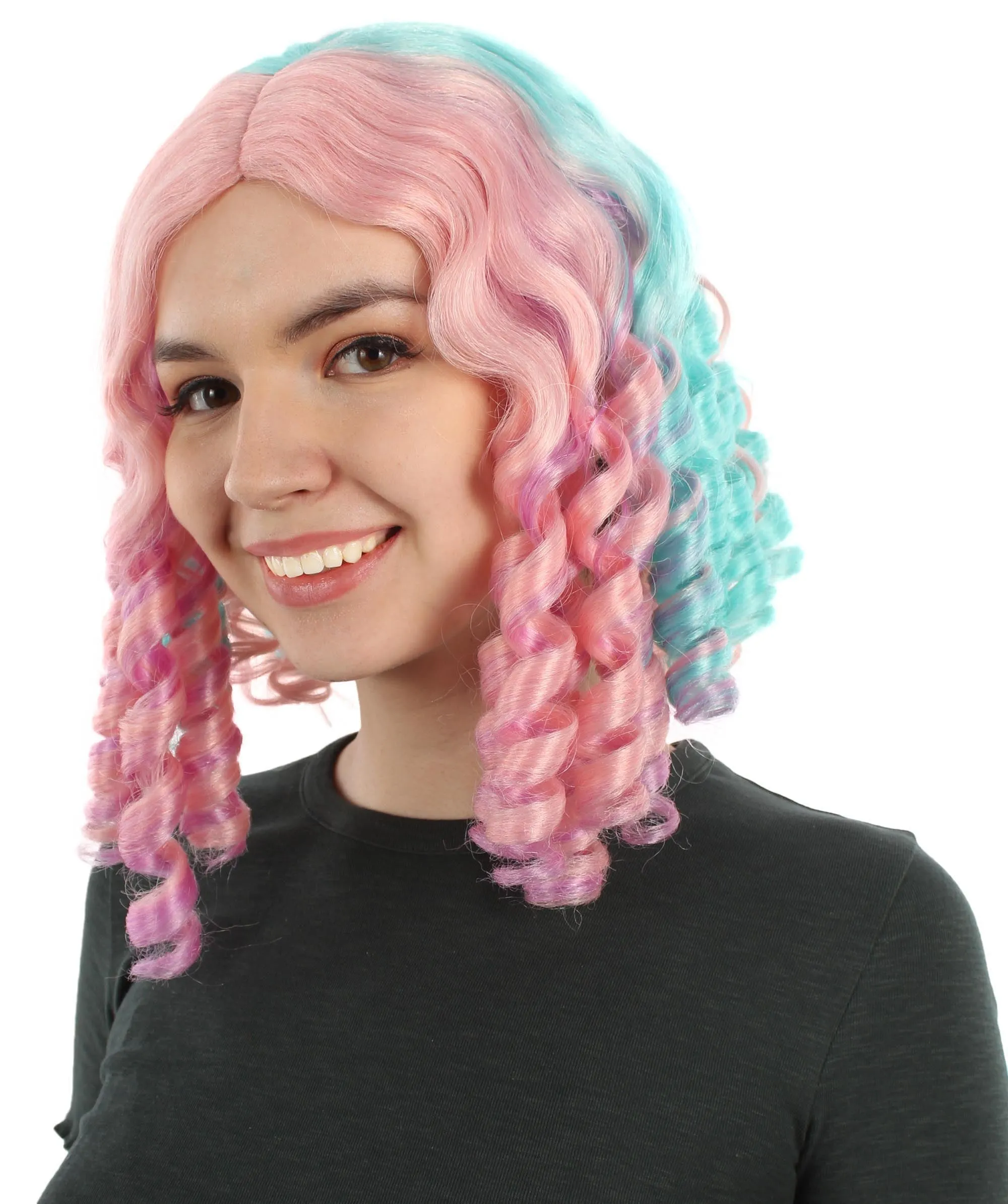 Curly Goldilocks Wig, Multi Color Synthetic Fiber Hair