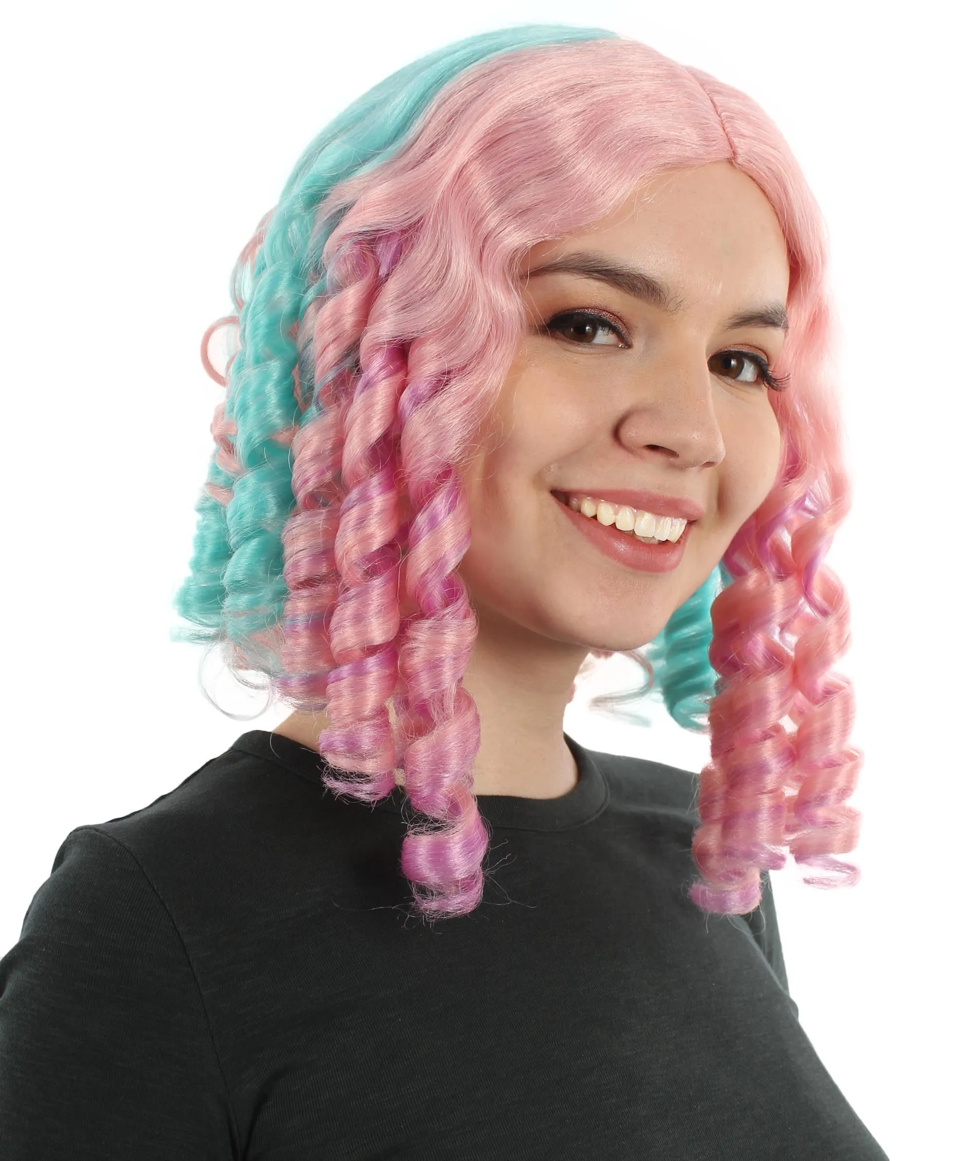 Curly Goldilocks Wig, Multi Color Synthetic Fiber Hair