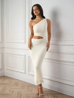 Cut Out One Shoulder Embroidery Lace Bodycon Dress