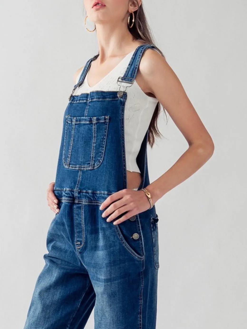 Dark blue denim stretch jumper overall