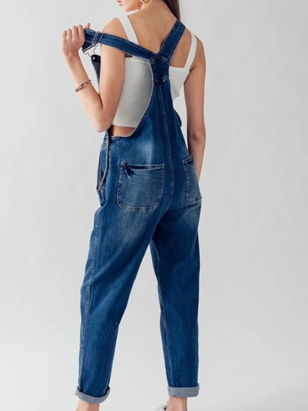 Dark blue denim stretch jumper overall