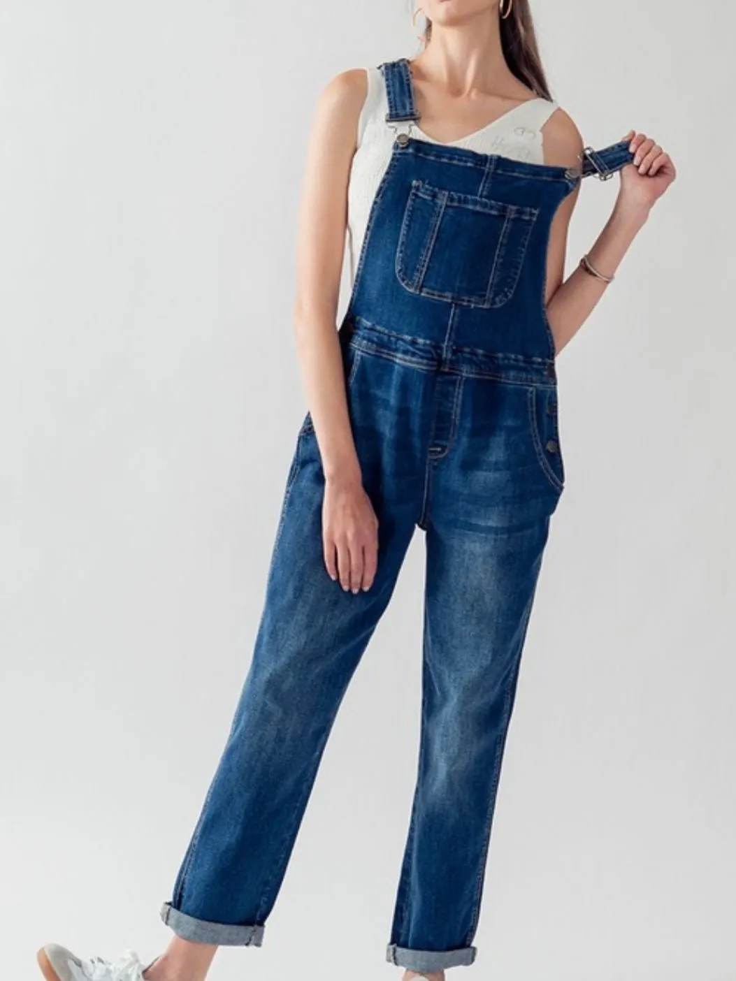 Dark blue denim stretch jumper overall