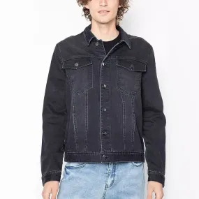 DENIM TRUCKER TECHNO FABRIC JACKET