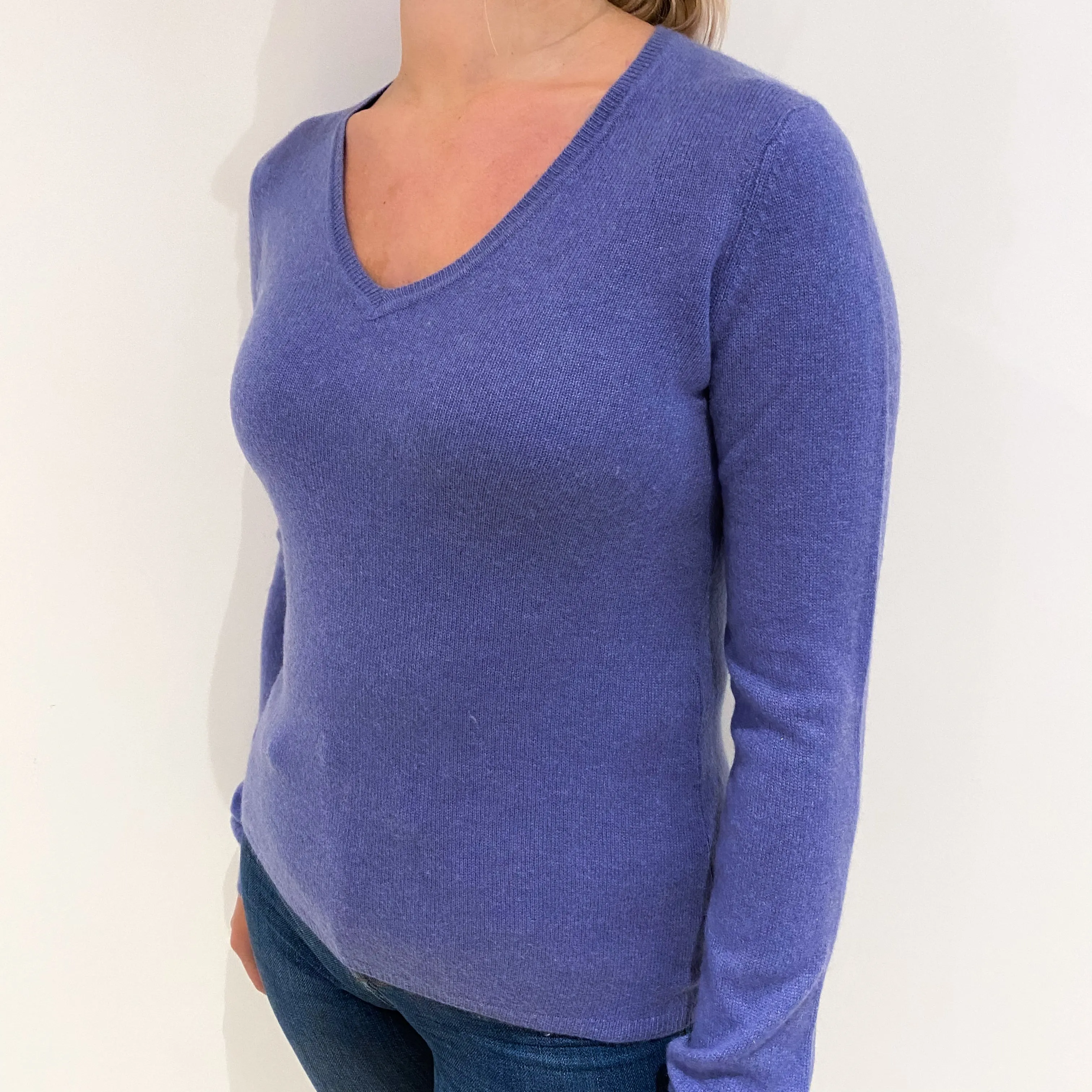 Dusky Lavender Purple Cashmere V Neck Jumper Small