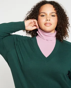 Eco Relaxed Core V Neck Sweater - Heather Forest