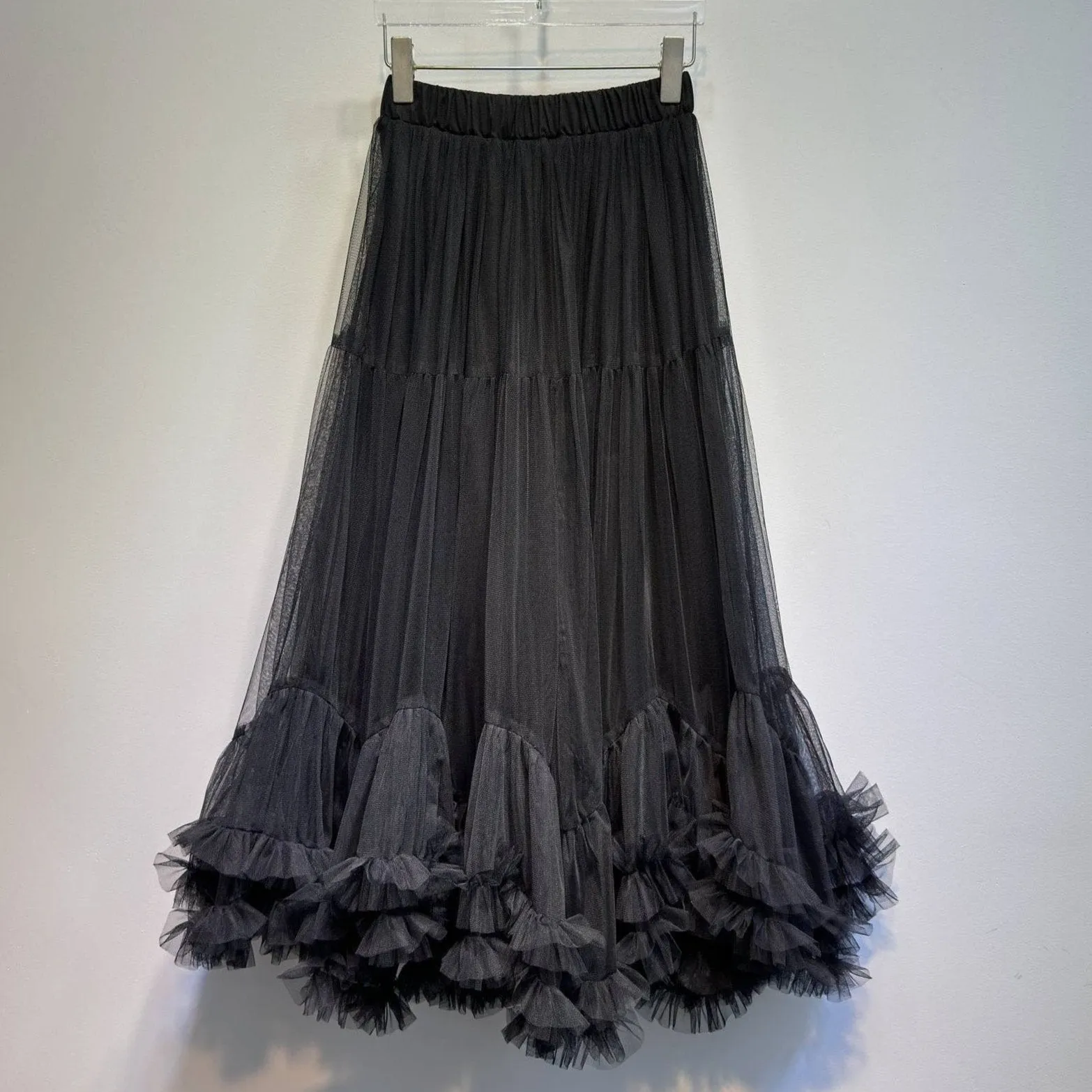 Elegant Mesh Ruffled Hem Skirt