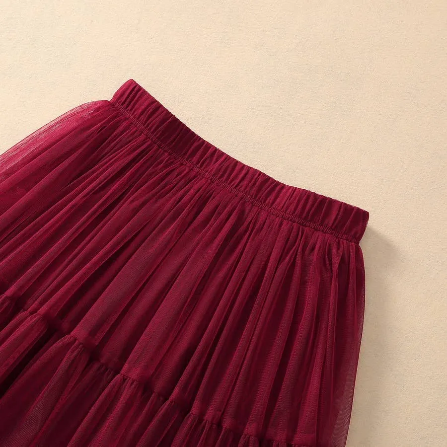 Elegant Mesh Ruffled Hem Skirt