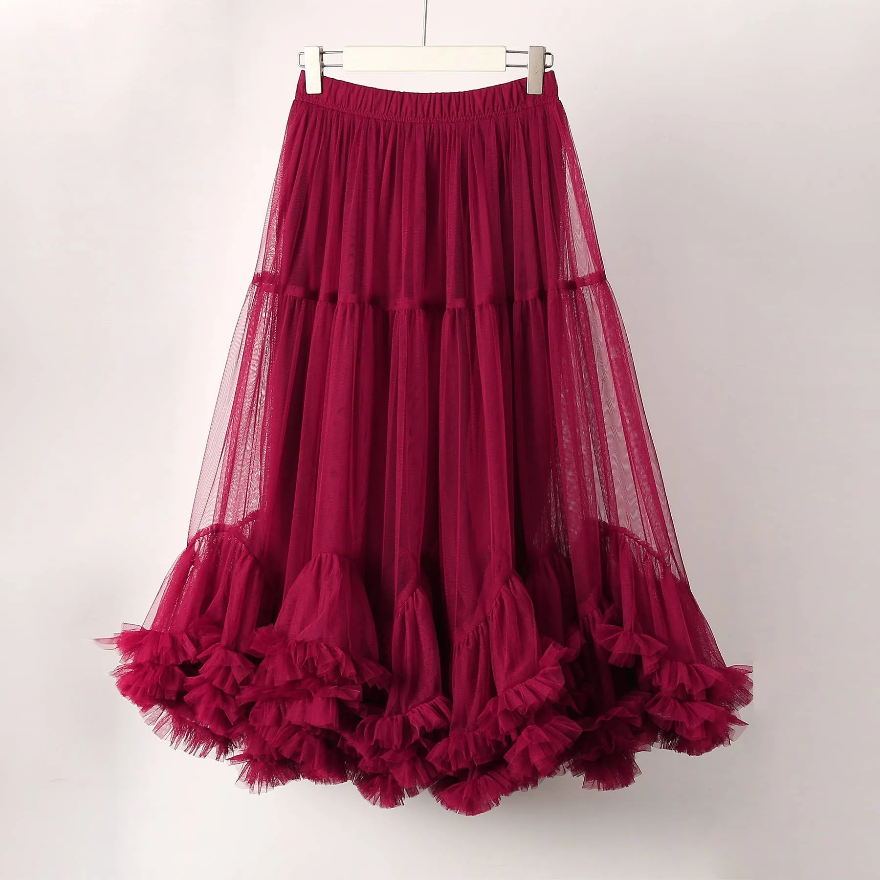 Elegant Mesh Ruffled Hem Skirt