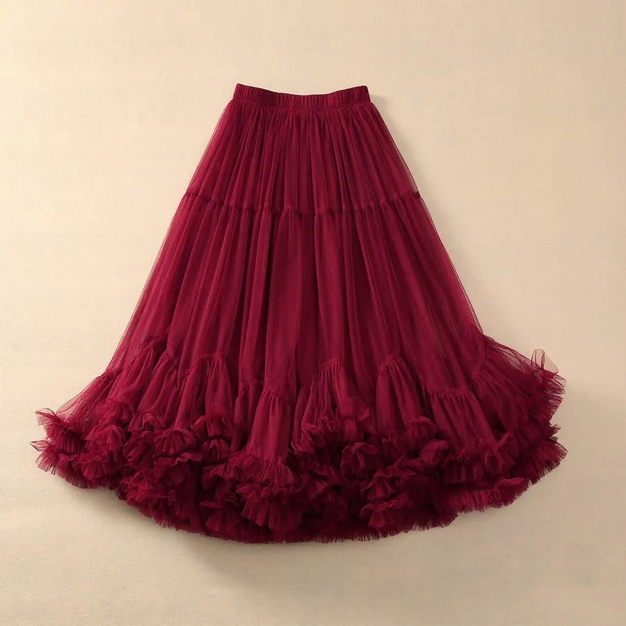 Elegant Mesh Ruffled Hem Skirt