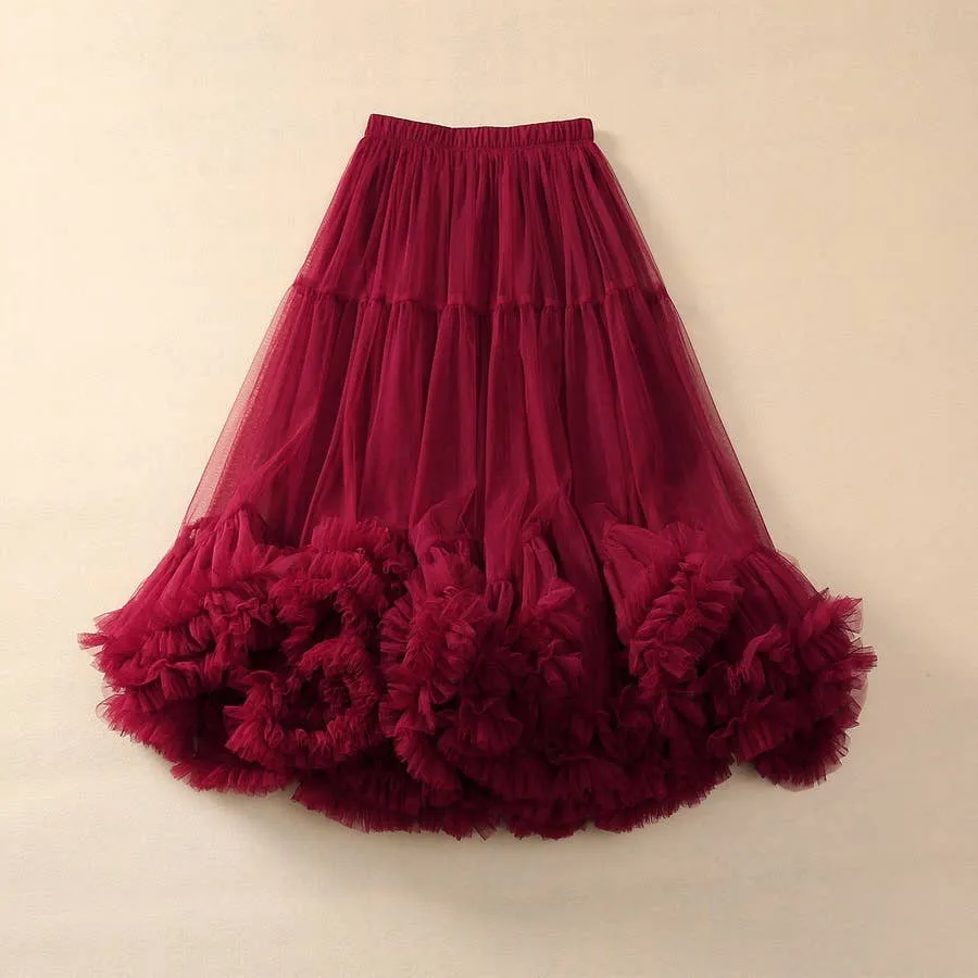 Elegant Mesh Ruffled Hem Skirt