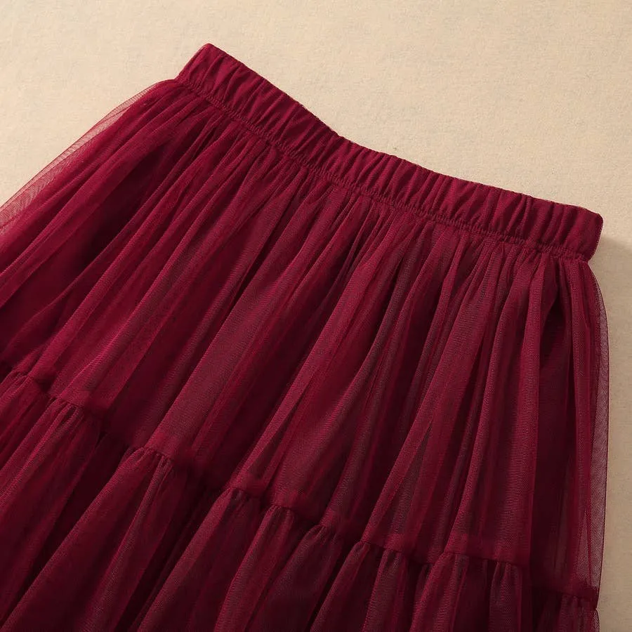 Elegant Mesh Ruffled Hem Skirt