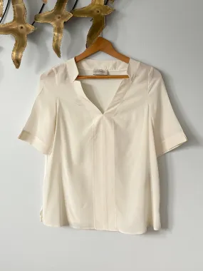 Falconeri Cream Silk V-Neck Top - Small