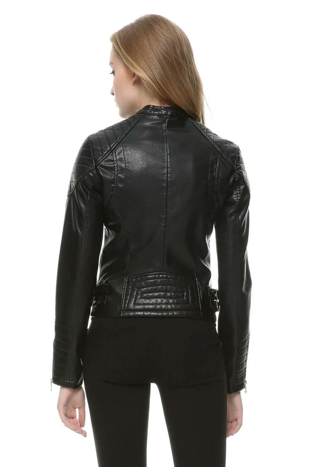 Faux Leather Biker Jacket in Brown or Black