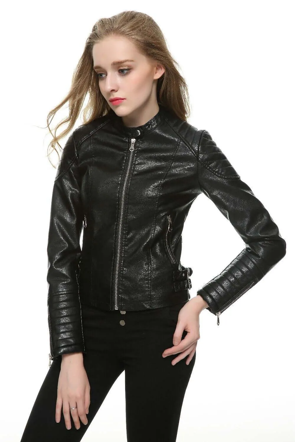 Faux Leather Biker Jacket in Brown or Black