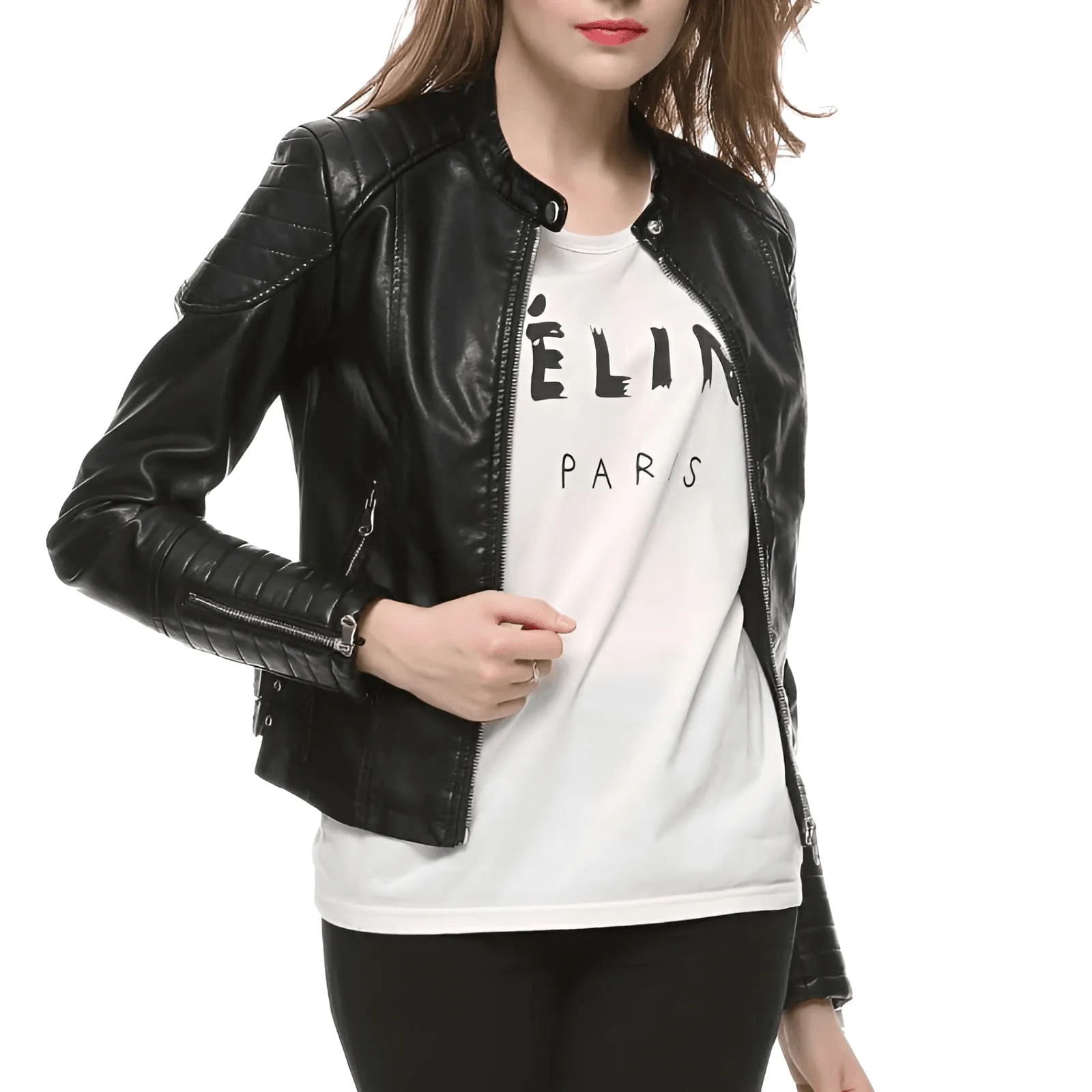 Faux Leather Biker Jacket in Brown or Black