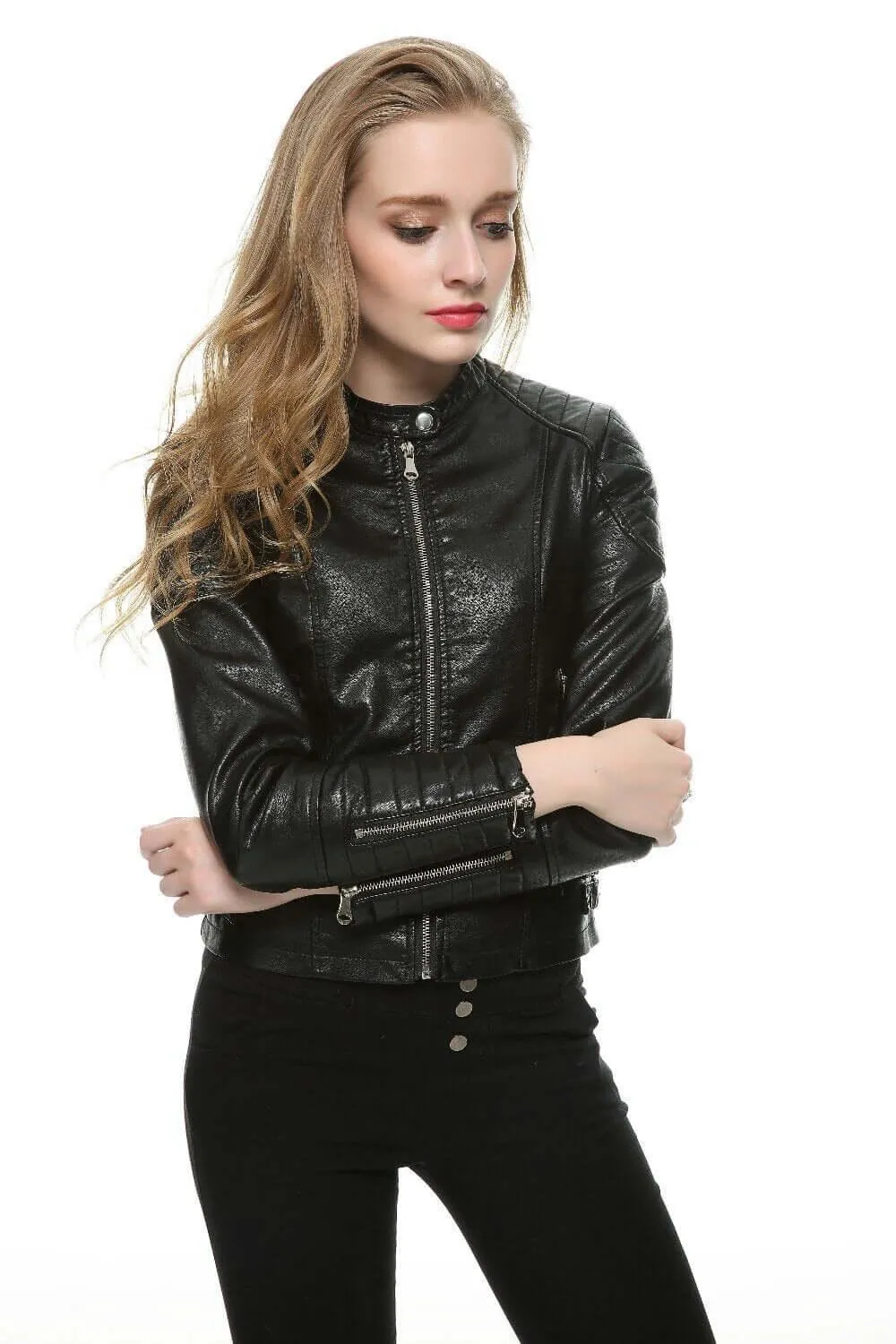 Faux Leather Biker Jacket in Brown or Black