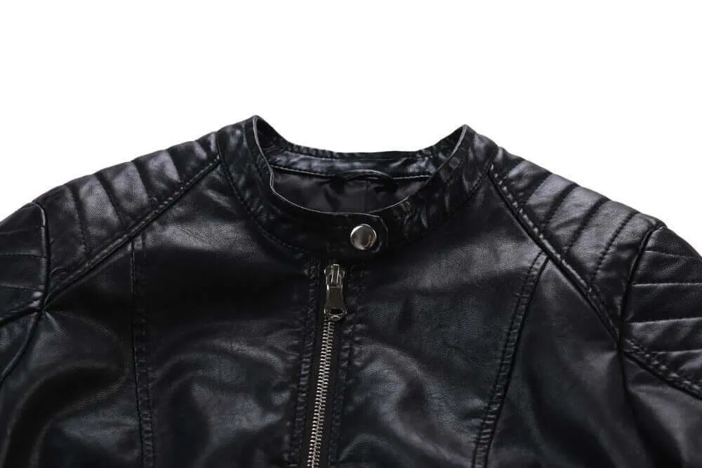 Faux Leather Biker Jacket in Brown or Black