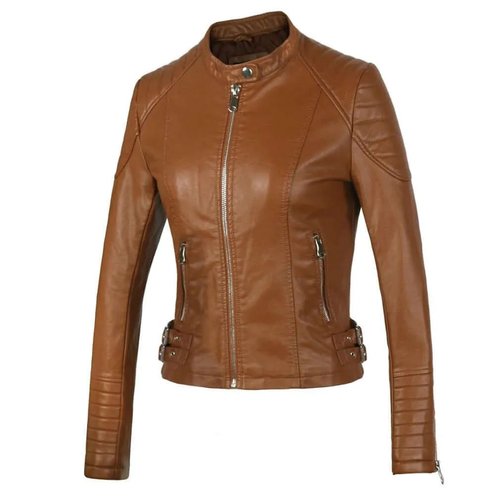 Faux Leather Biker Jacket in Brown or Black