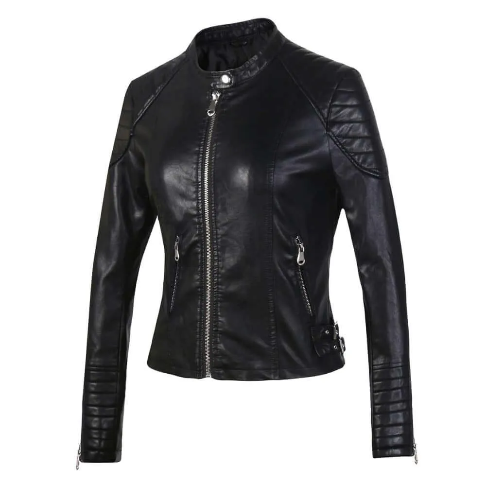 Faux Leather Biker Jacket in Brown or Black