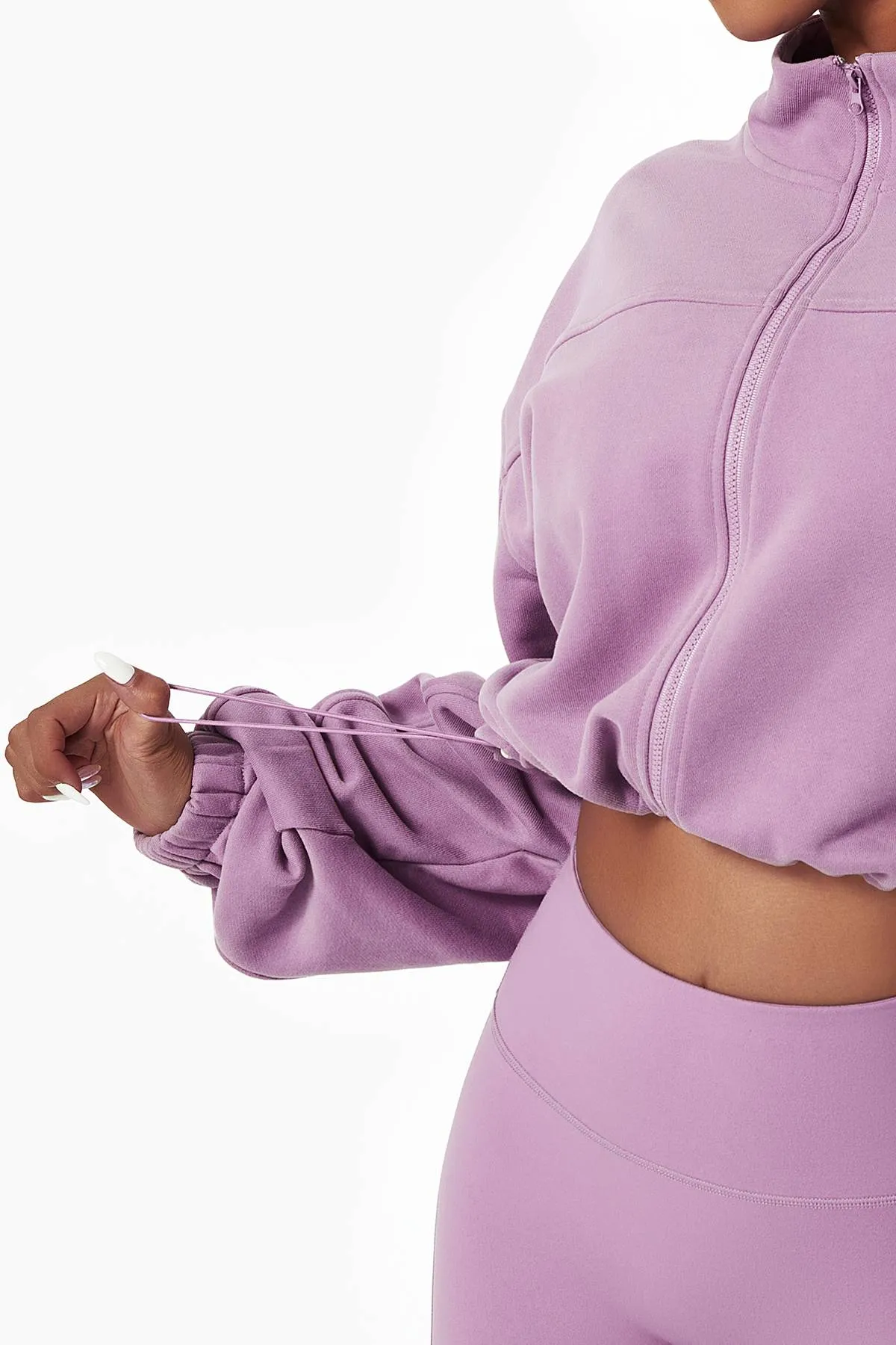 Full-Zip Cropped Sweatshirt Relaxed Fit