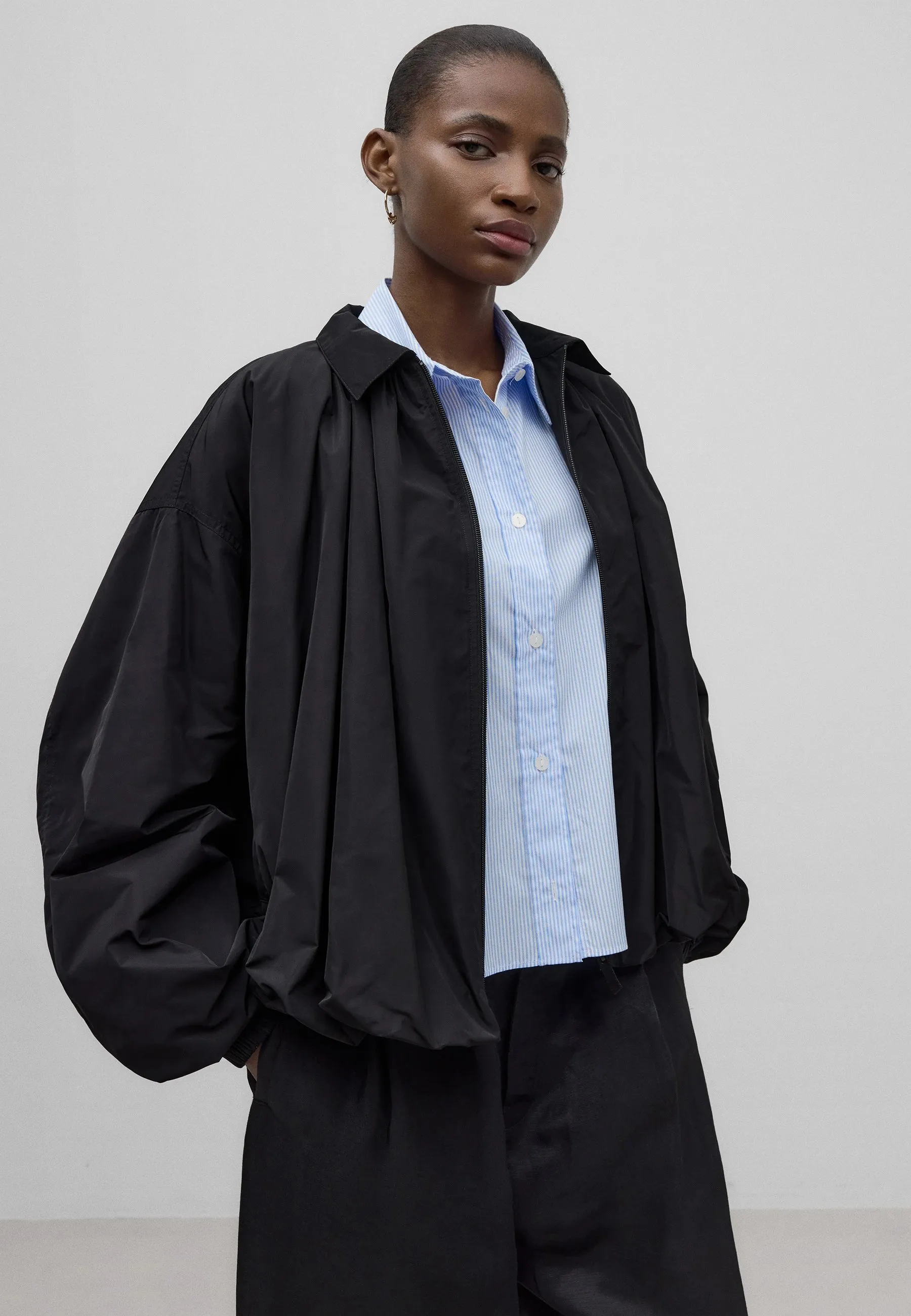 Gathered Neckline Bomber Jacket